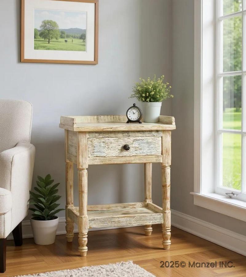 SOLID RECLAIMED TEAK WOOD END TABLE / NIGHTSTAND
