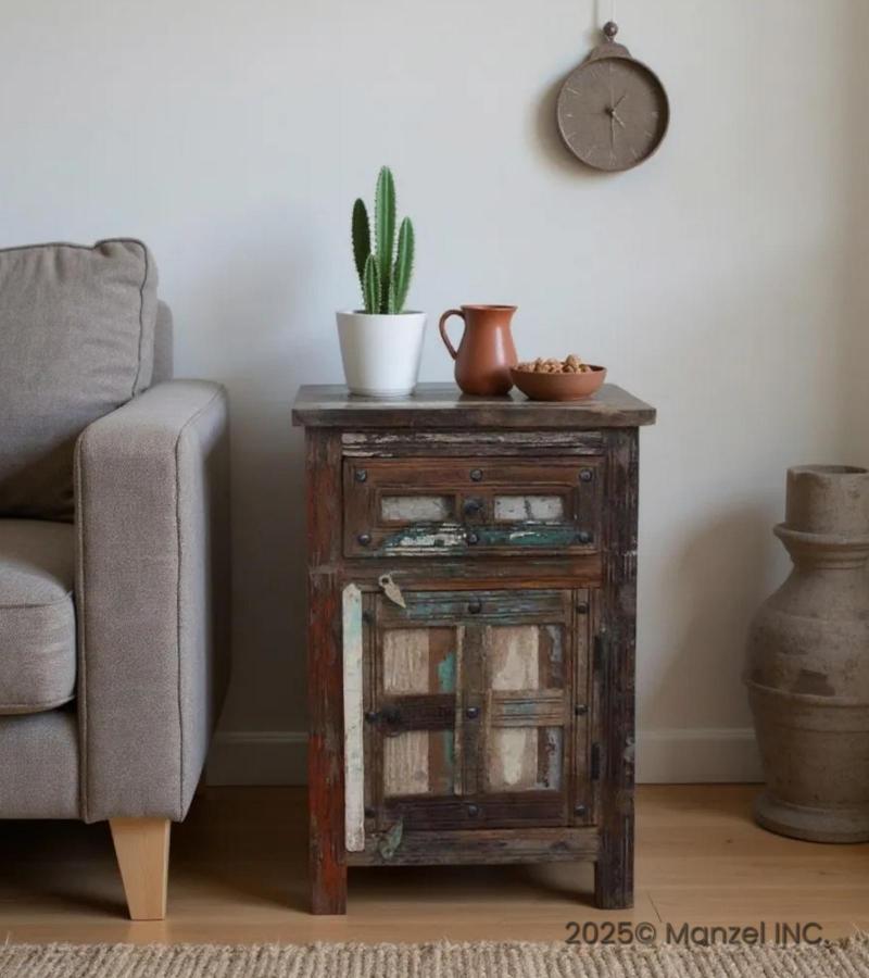 RECLAIMED WOOD 1 DRAWER END TABLE / NIGHTSTAND