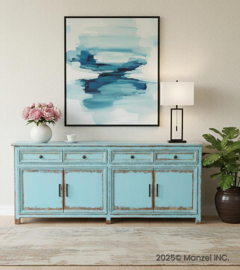 Solid Reclaimed Teak Wood 4 Door, 4 Drawer Sideboard Console Server