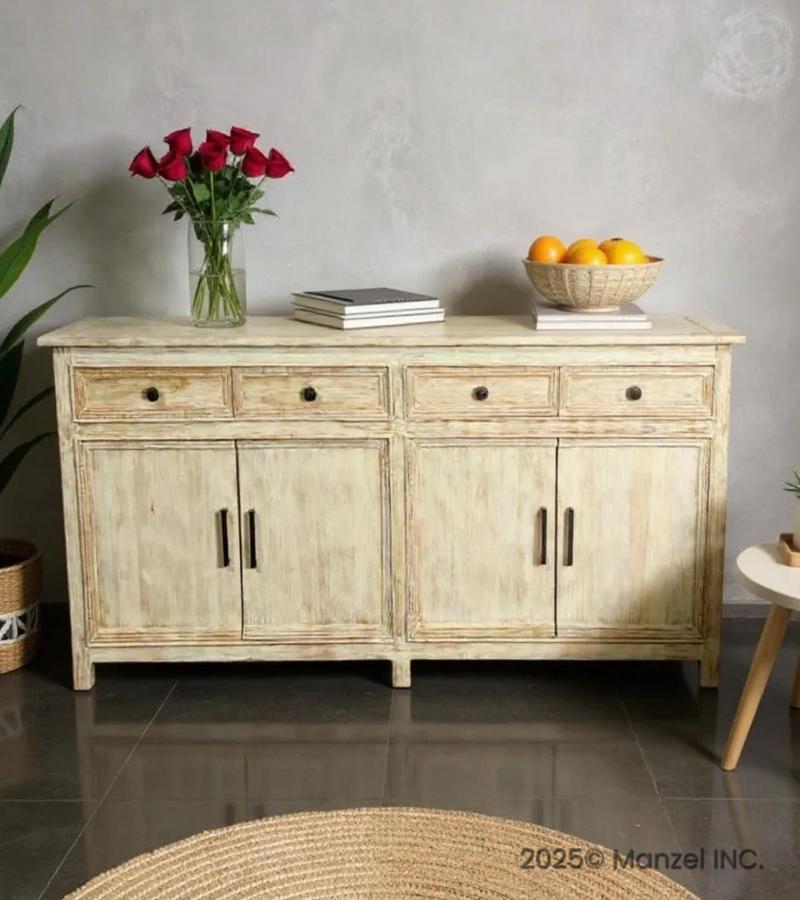 Solid Reclaimed Teak Wood 4 Door, 4 Drawer Sideboard Console Server