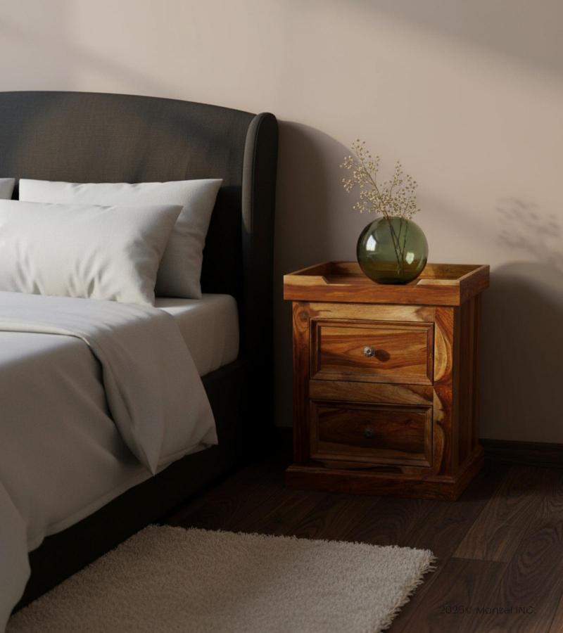 SOLID ROSEWOOD NIGHTSTAND END TABLE W/ TRAY TOP