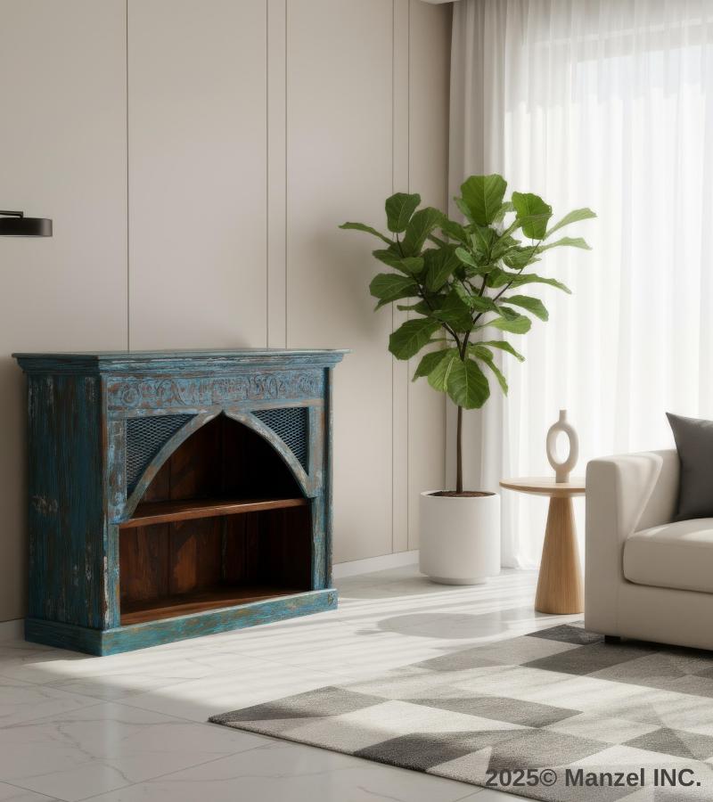 RECLAIMED TEAK DECORATIVE BOOKCASE / CONSOLE