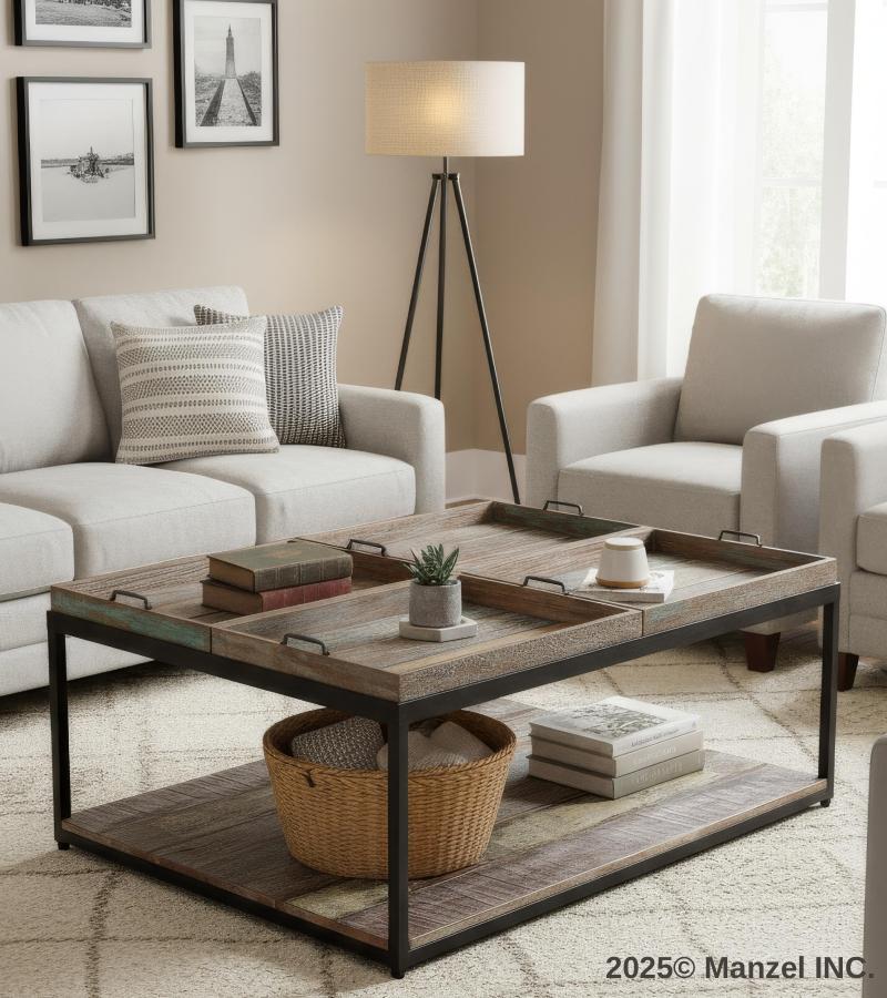 SOLID WOOD & IRON TRAY COFFEE TABLE