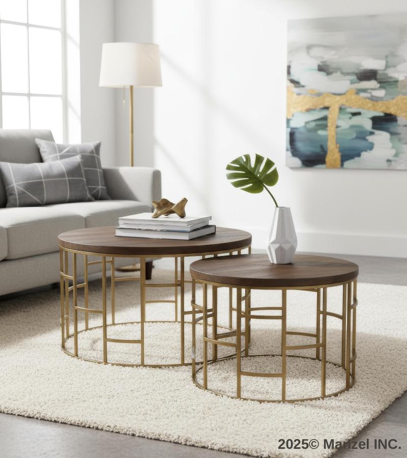SET OF 2 SOLID WOOD & METAL COFFEE TABLES