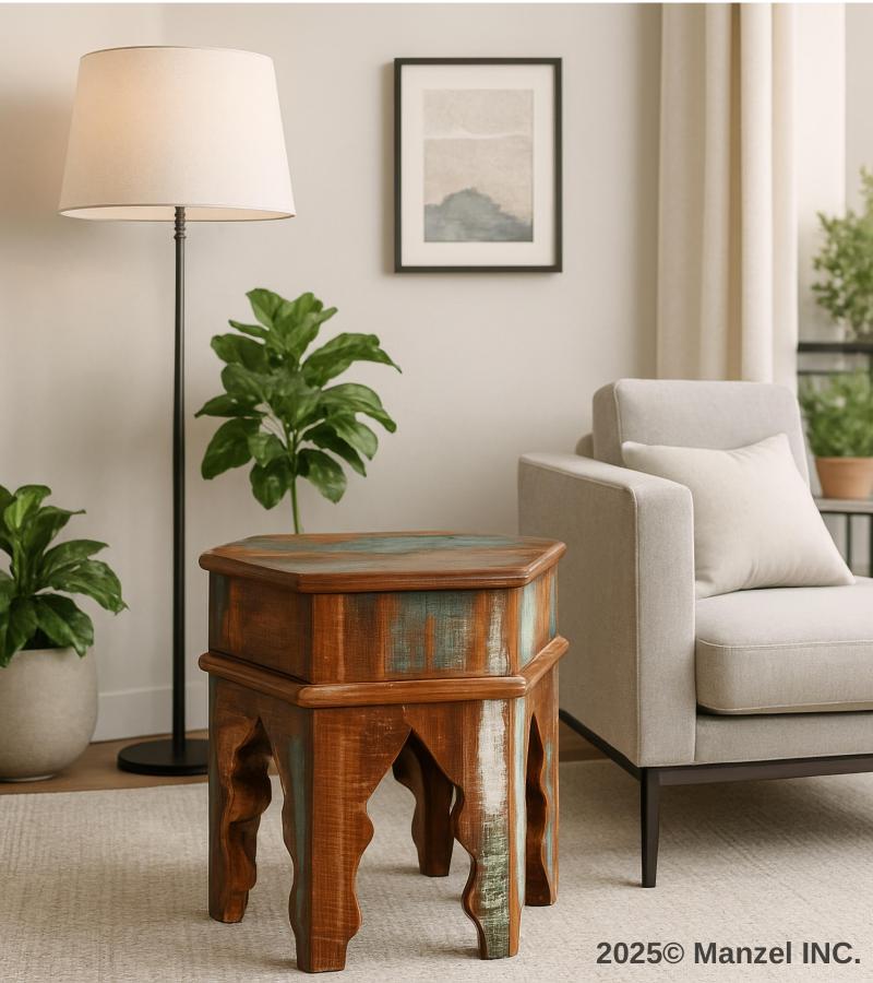 SOLID RECLAIMED TEAK WOOD END TABLE / NIGHTSTAND