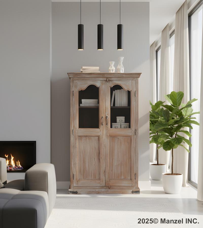SOLID RECLAIMED TEAK WOOD & GLASS CABINET