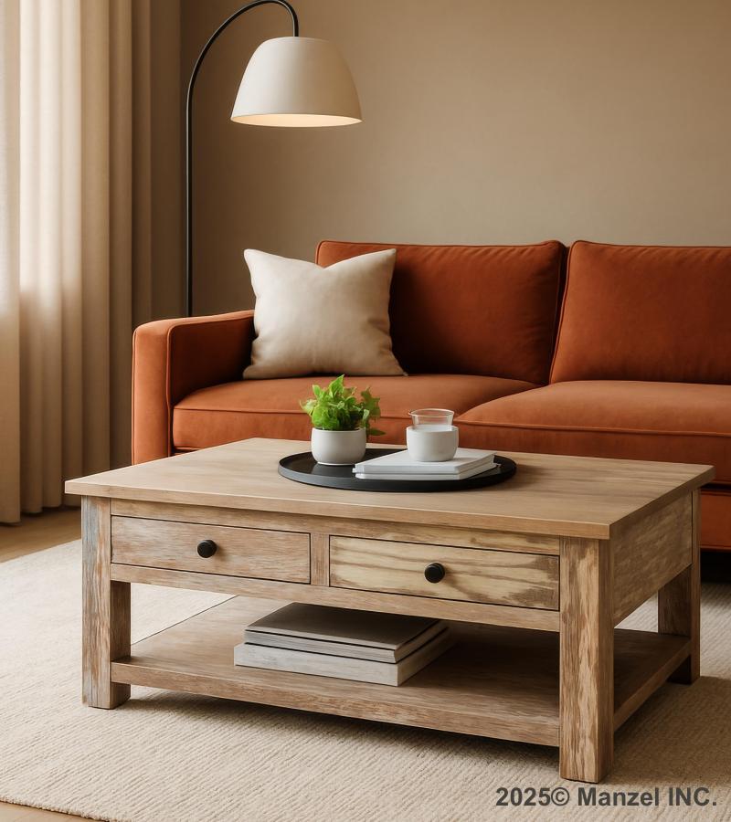 RECLAIMED TEAK 2 DRAWER WITH SHELF COFFEE TABLE
