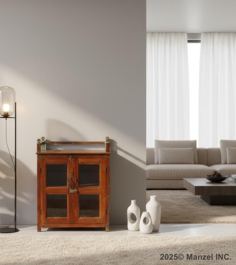 RECLAIMED TEAK WOOD + GLASS CABINET