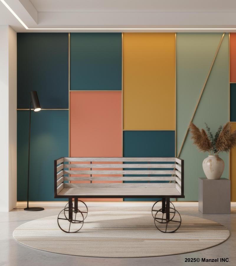 SOLID RECLAIMED TEAK WOOD BENCH W/ CASTERS