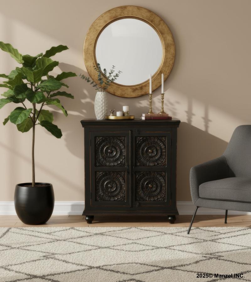 SOLID HAND CARVED RECLAIMED TEAK 2 DOOR DECORATIVE STORAGE CABINET