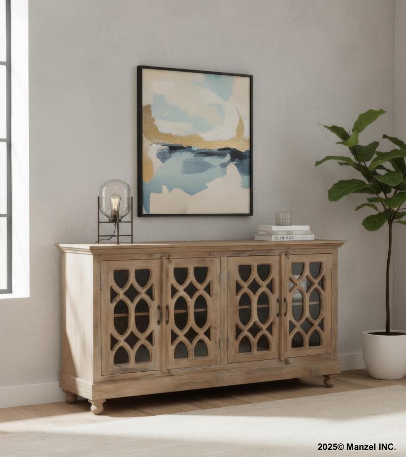 TRADITIONAL SOLID WOOD & GLASS SIDEBOARD