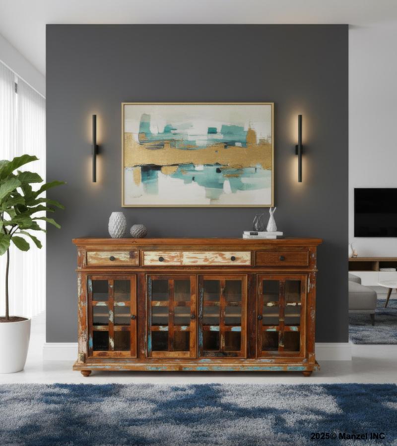 SOLID RECLAIMED TEAK WOOD SIDEBOARD CABINET W/ 3 DRAWERS & 4 DOORS
