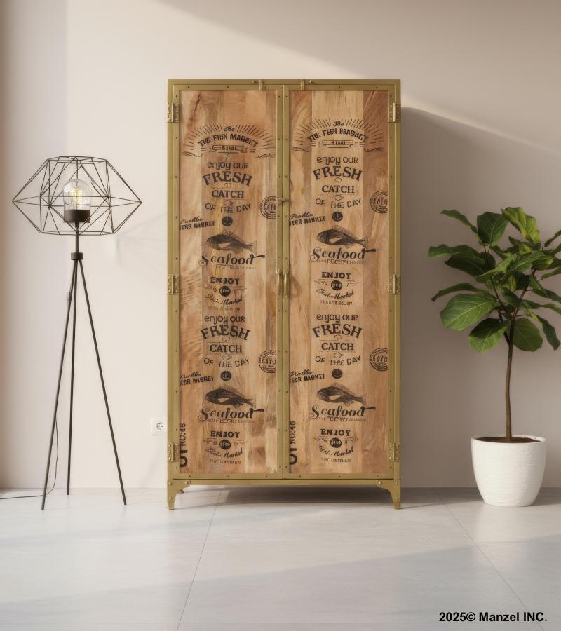 CATCH OF THE DAY WOOD + IRON 2 DOOR CABINET