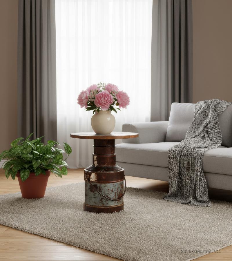 IRON WOOD DRUM TABLE