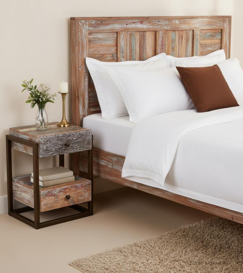 SOLID RECLAILMED TEAK WOOD & IRON END TABLE SIDE TABLE