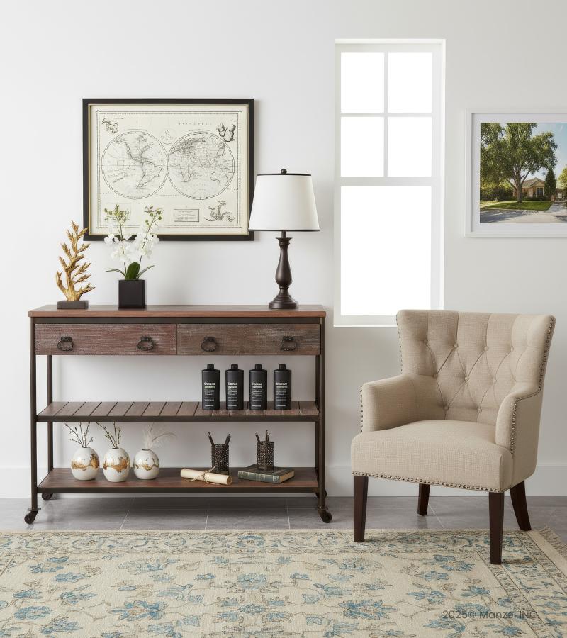 SOLID RECLAIMED TEAK WOOD & IRON 2 DRAWERS CONSOLE