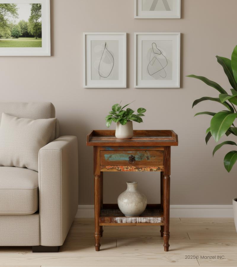 SOLID RECLAIMED TEAK WOOD SIDE TABLE END TABLE