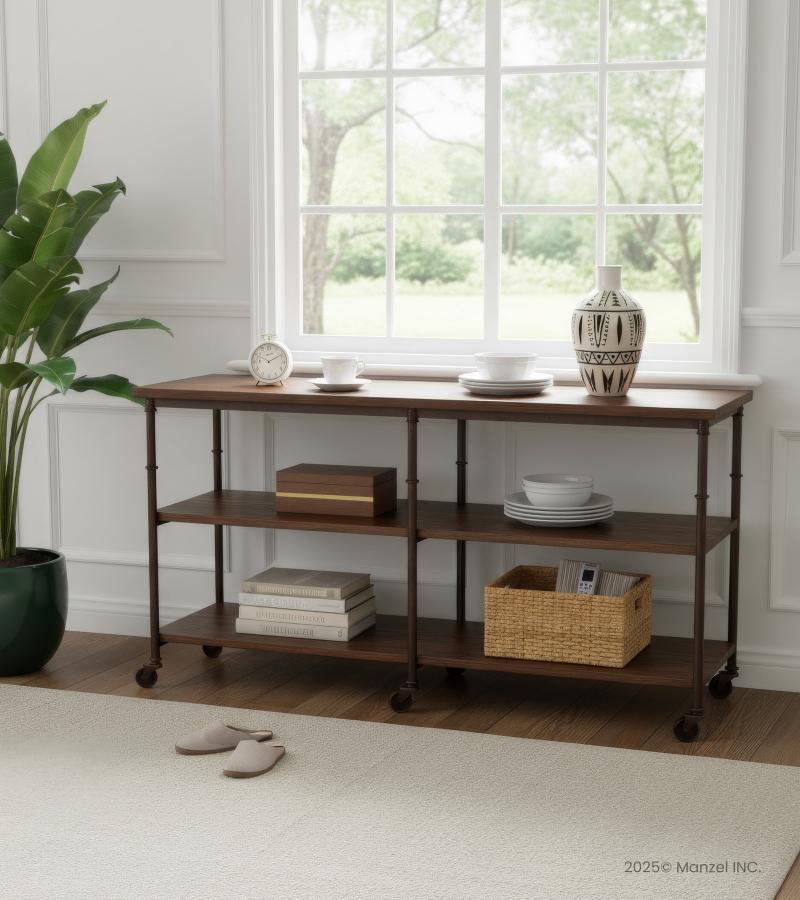IRON & SOLID WOOD 3 SHELF CONSOLE