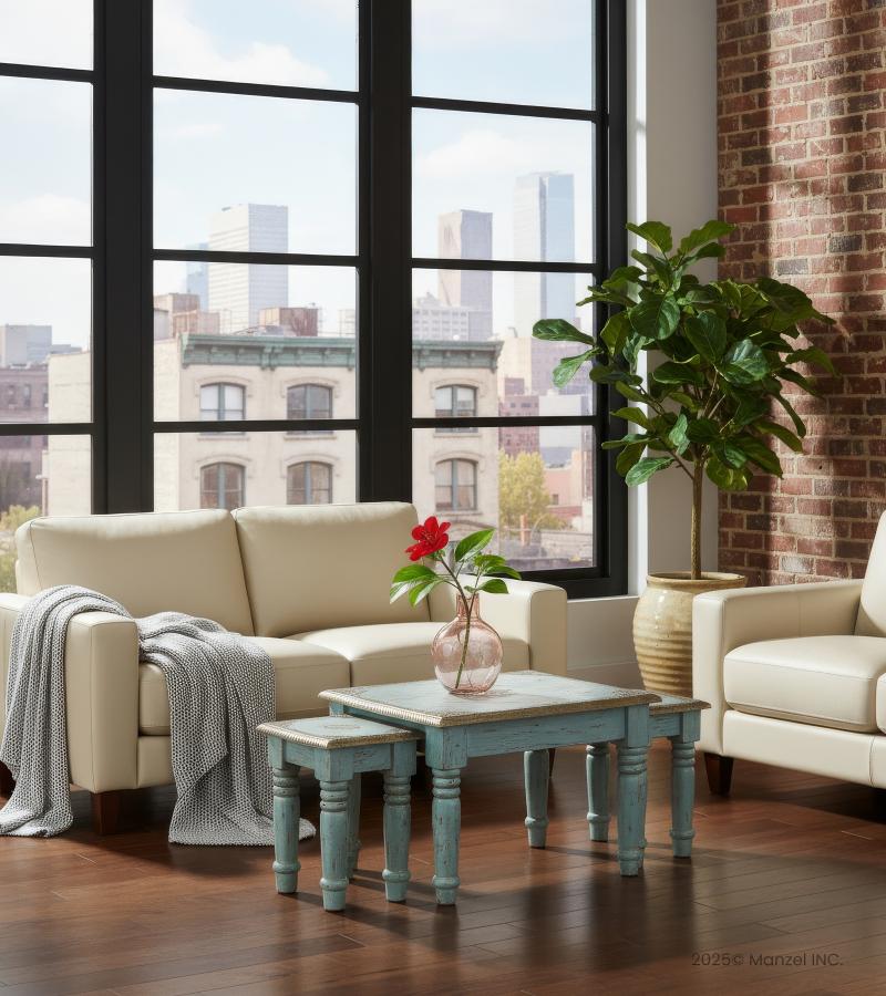 WOODEN STOOL SET OF 3 WITH BRASS