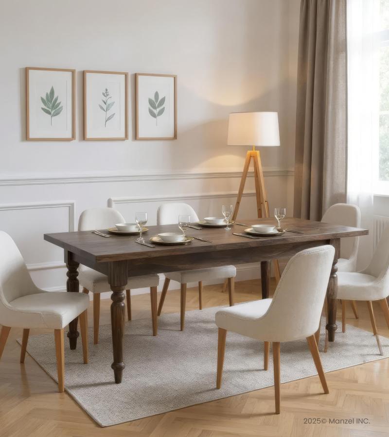 EXTENDABLE SOLID WOOD DINING TABLE W/ SELF-STORING EXTENSIONS