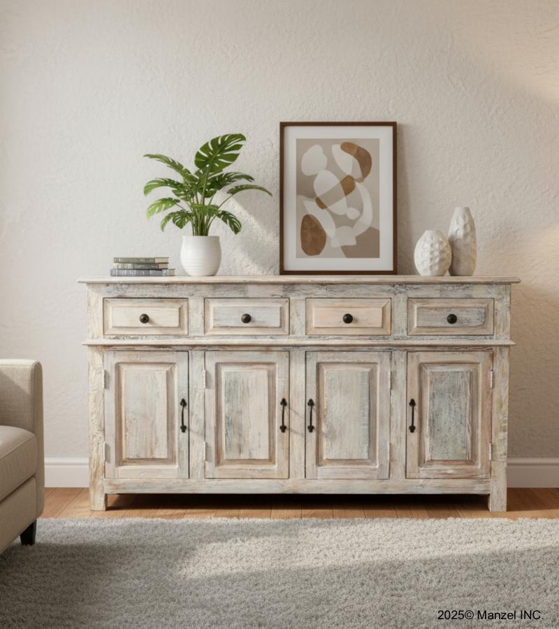 SOLID RECLAIMED TEAK WOOD SIDEBOARD 4 DOORS / 4 DRAWERS 