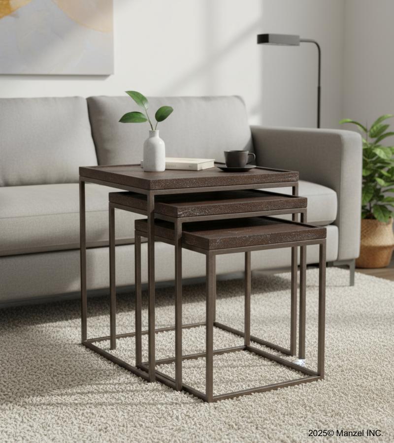 WDN+IRON STOOL SET OF 3