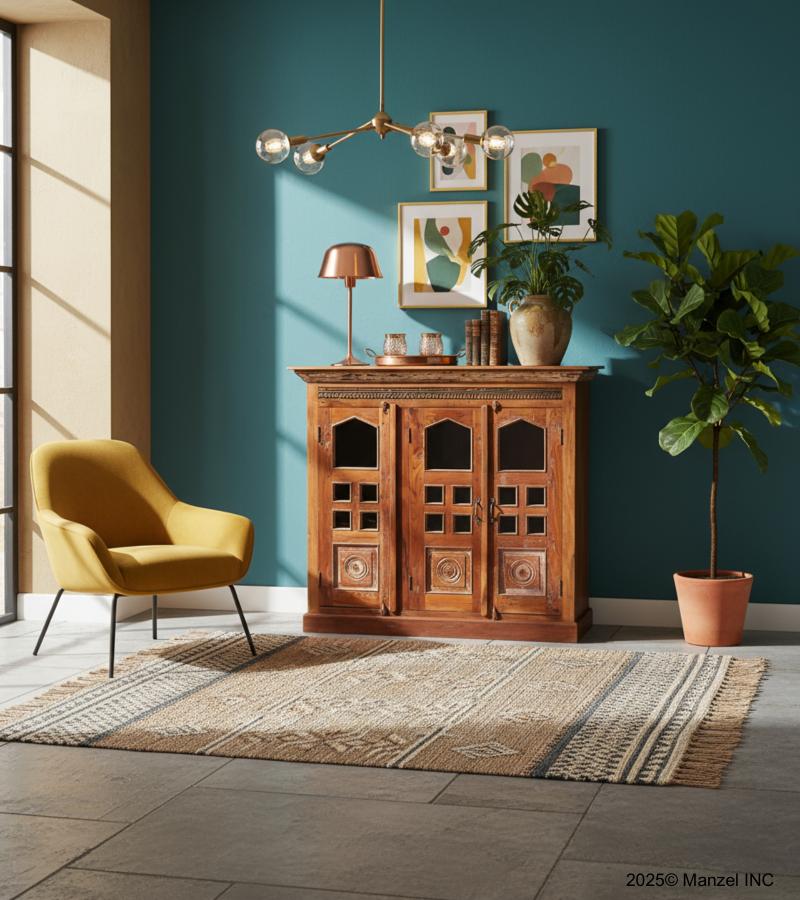 RECLAIMED TEAK WOOD + GLASS CABINET