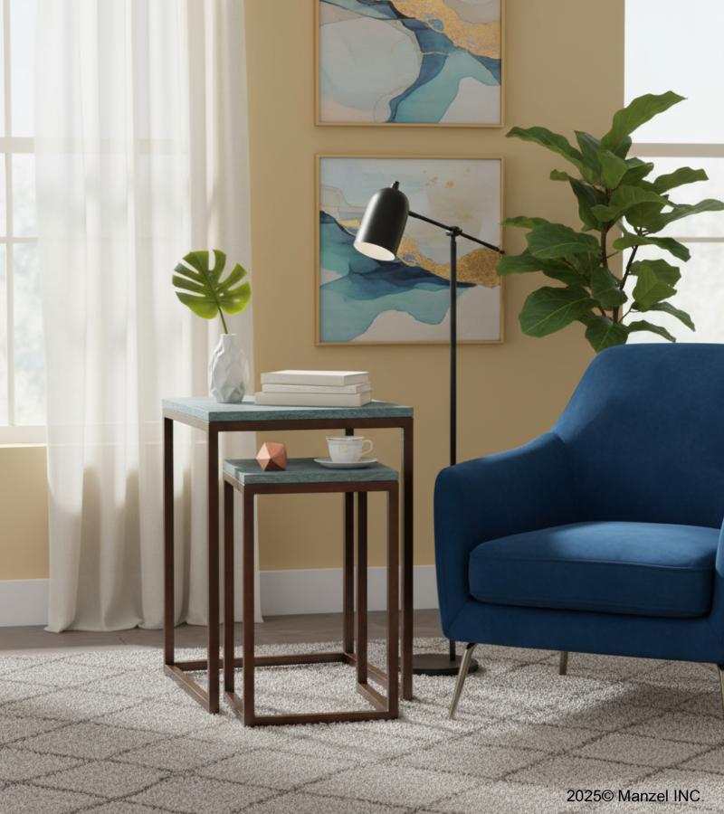 SET OF 2 WOOD & IRON NESTING SIDE TABLES