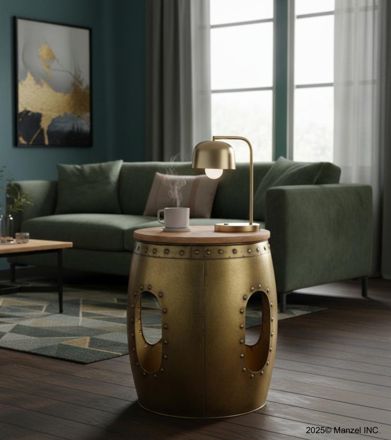 SOLID WOOD & METAL END TABLE 