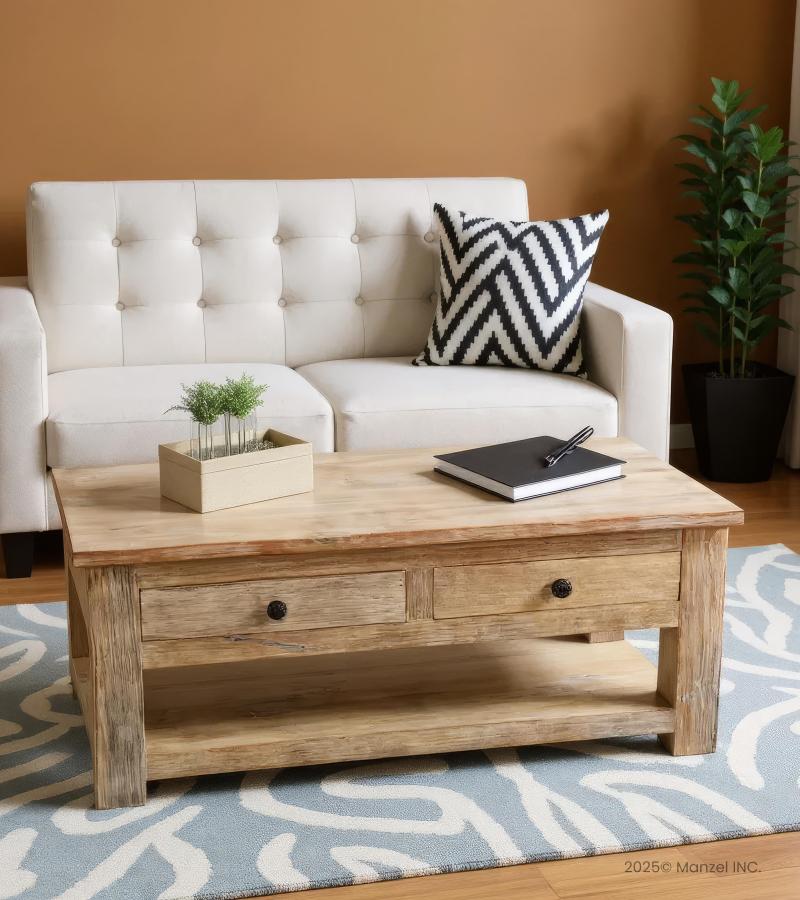 RECLAIMED TEAK 2 DRAWER WITH SHELF COFFEE TABLE