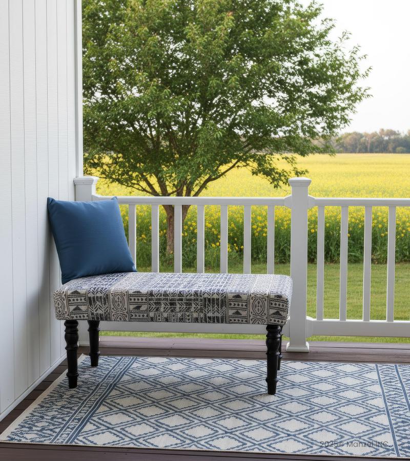 UPHOLSTERED CLOTH & SOLID WOOD BENCH
