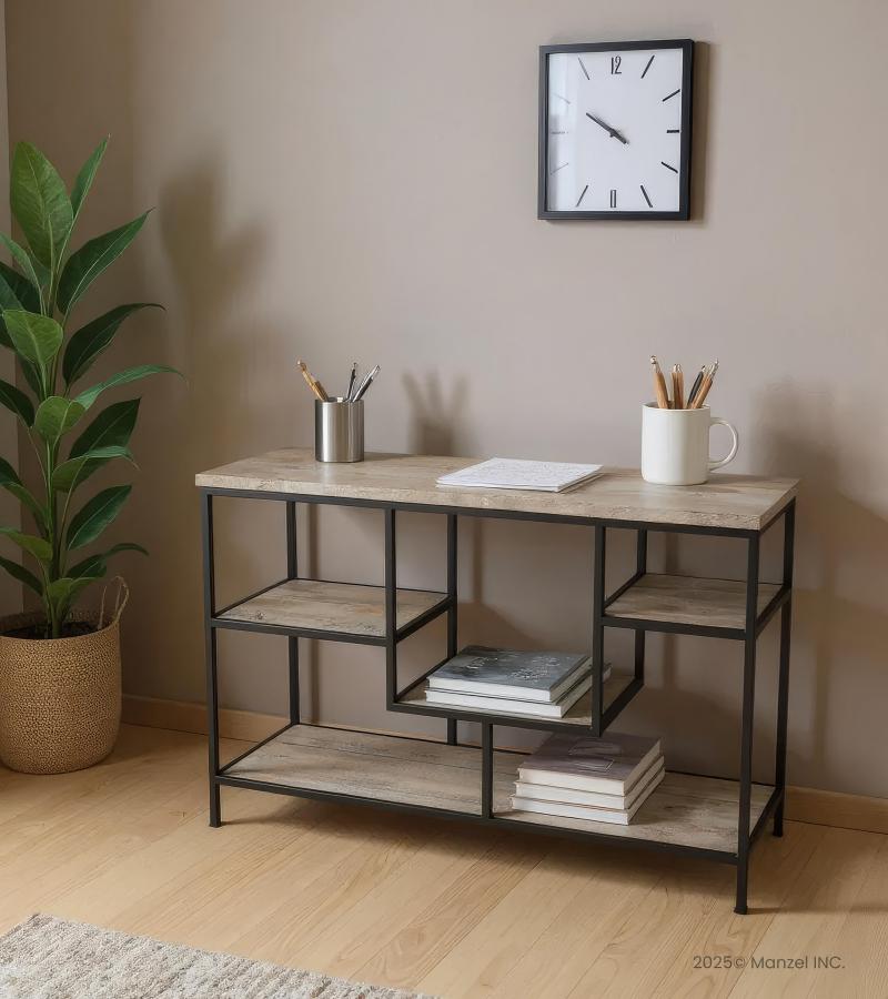SOLID WOOD & IRON SHELVING UNIT