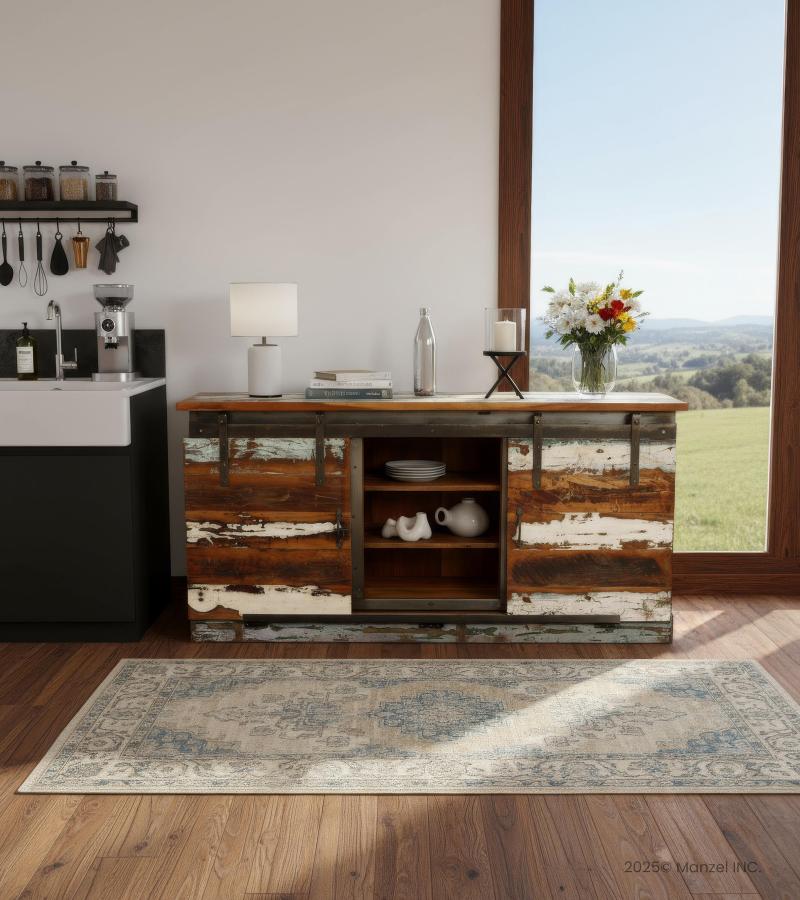 SOLID RECLAIMED TEAK WOD SIDEBOARD W/ SLIDING DOORS