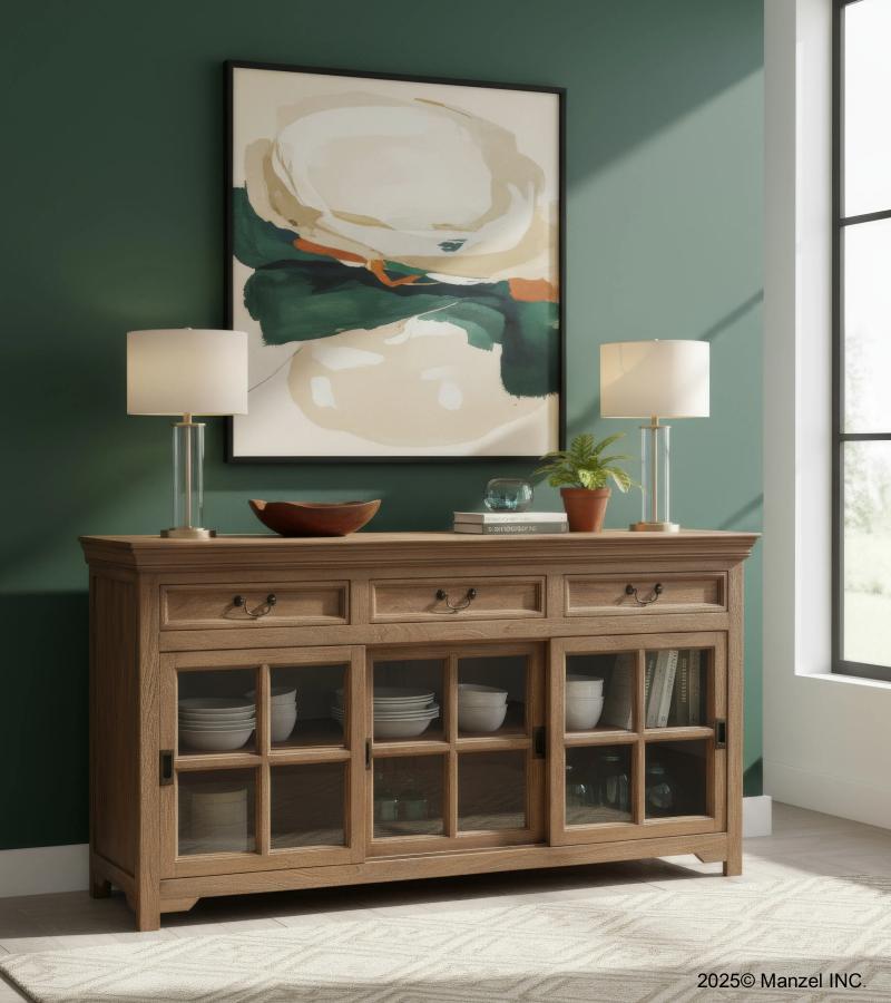 TRADITIONAL SOLID WOOD 3 DOOR SLIDERS WITH DRAWERS SIDEBOARD