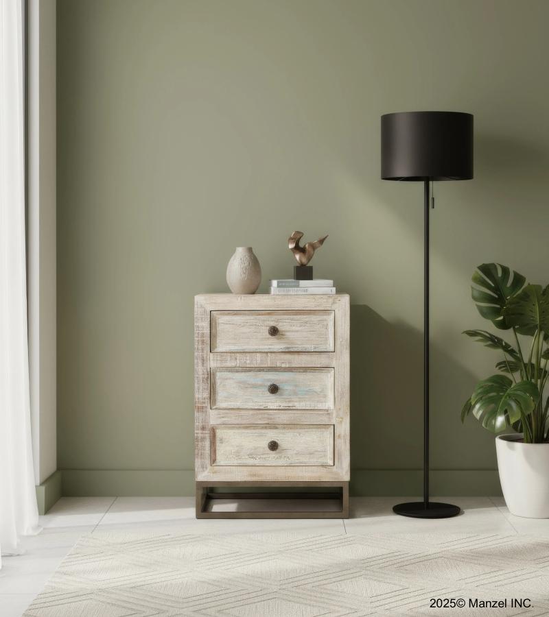 SOLID RECLAIMED TEAK WOOD 3 DRAWER END TABLE NIGHTSTAND