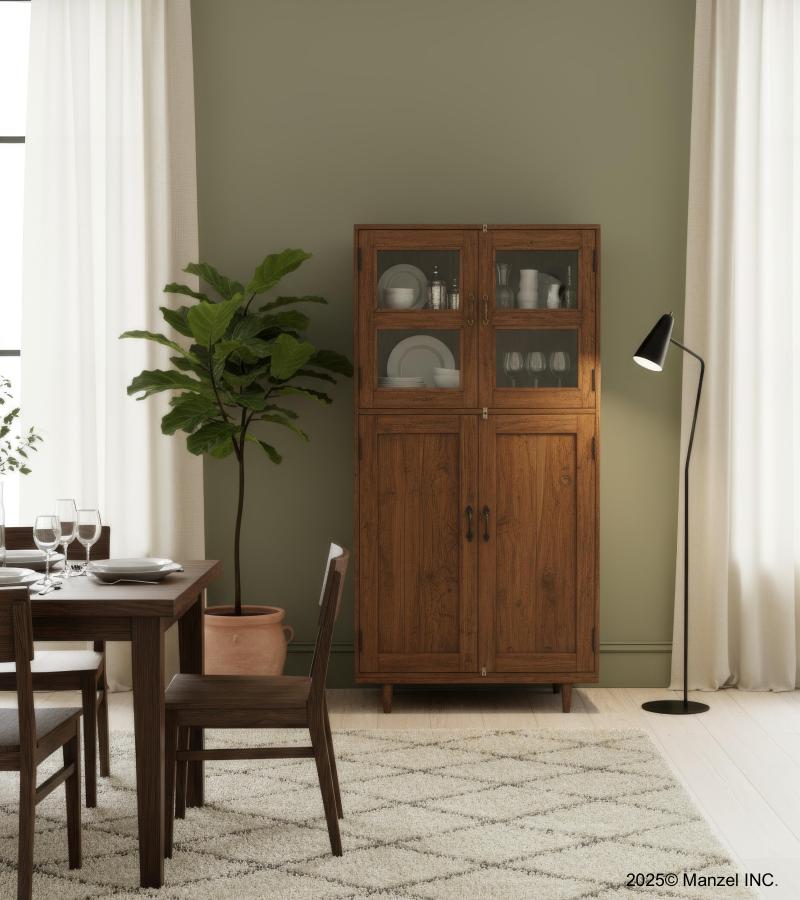 VINTAGE RECLAIMED TEAK & GLASS CABINET