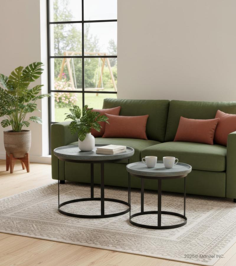 SET OF 2 SOLID WOOD & IRON END TABLES