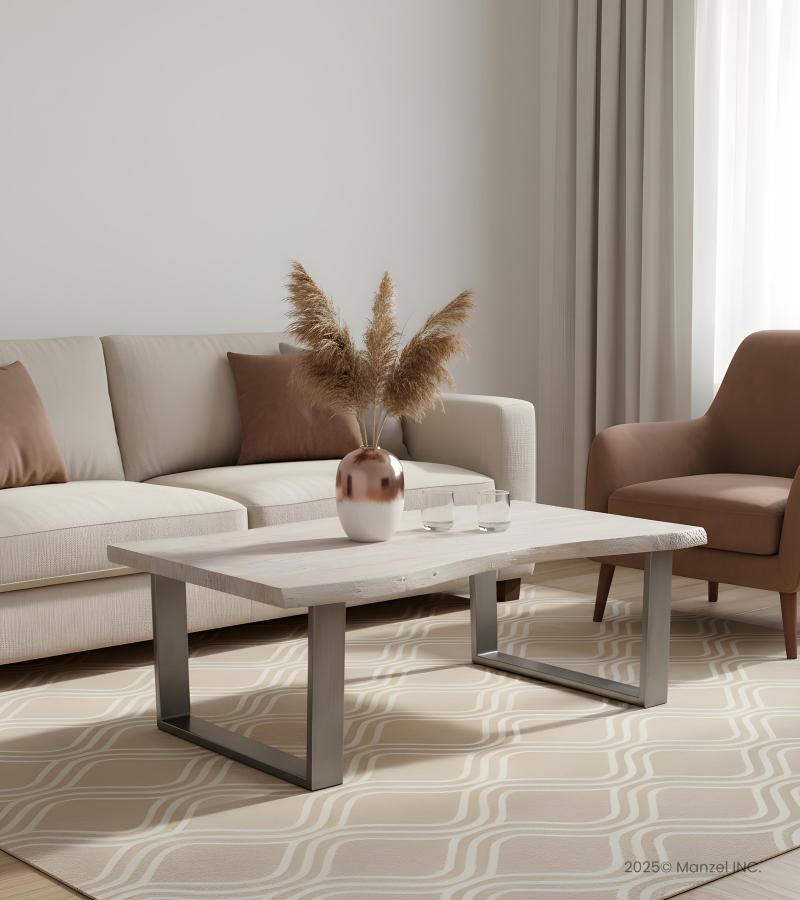 SOLID LIVE EDGE WOOD COFFEE TABLE W/ METAL BASE