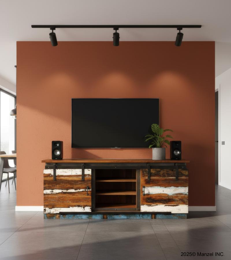 SOLID RECLAIMED TEAK SIDEBOARD W/ SLIDING DOORS