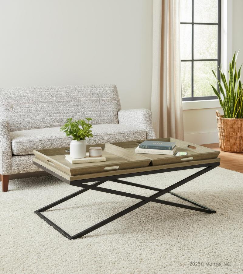 SOLID WOOD TRAY COFFEE TABLE & IRON