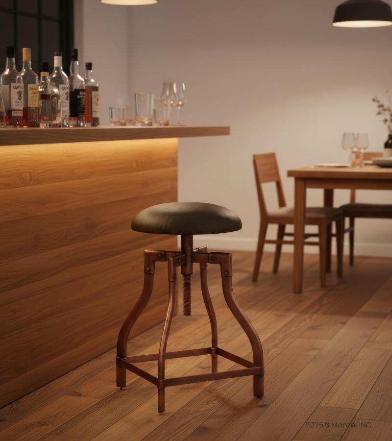 ADJUSTABLE HEIGHT METAL & LEATHER STOOL