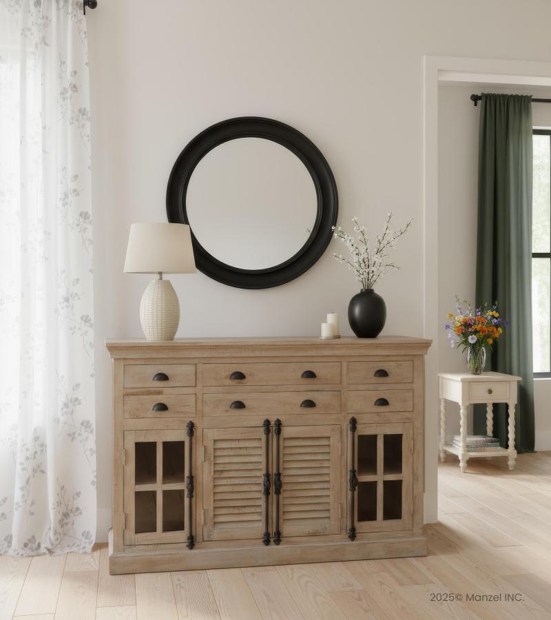 SOLID WOOD, GLASS & METAL SIDEBOARD W/ 8 DRAWERS & 4 DOORS