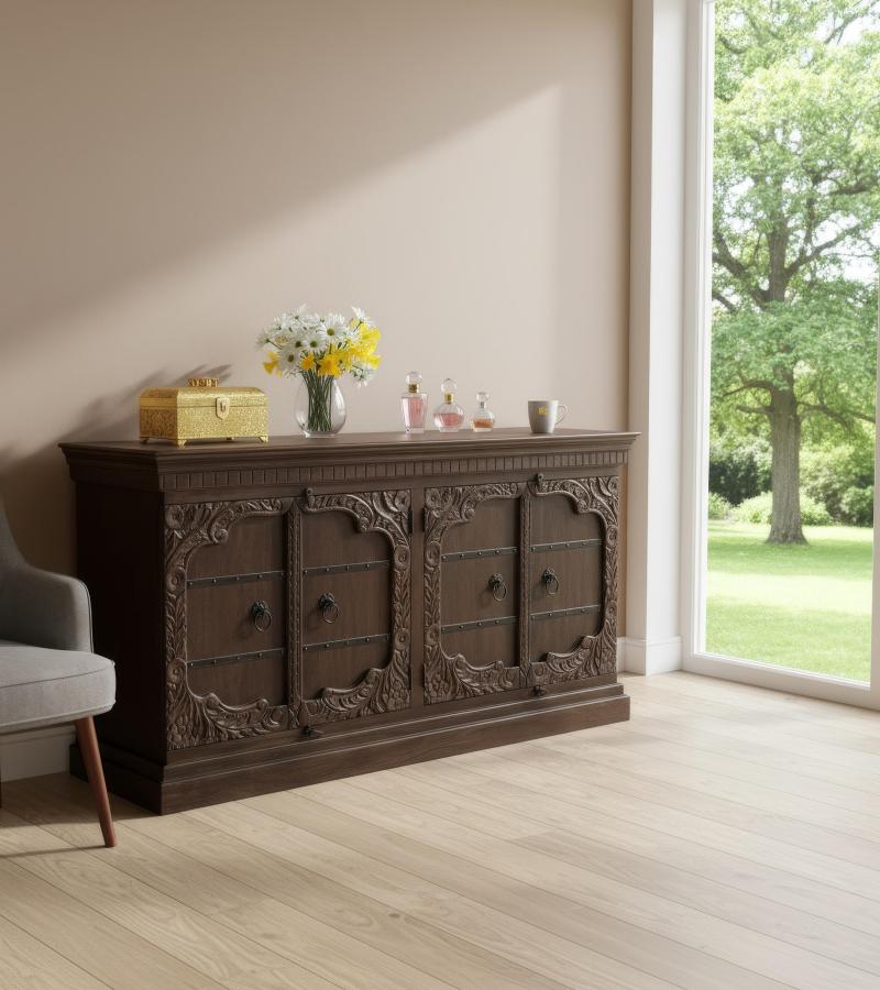 HAND CARVED SOLID WOOD SIDEBOARD 