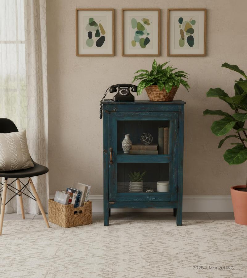 VINTAGE RECLAIMED TEAK & GLASS CABINET