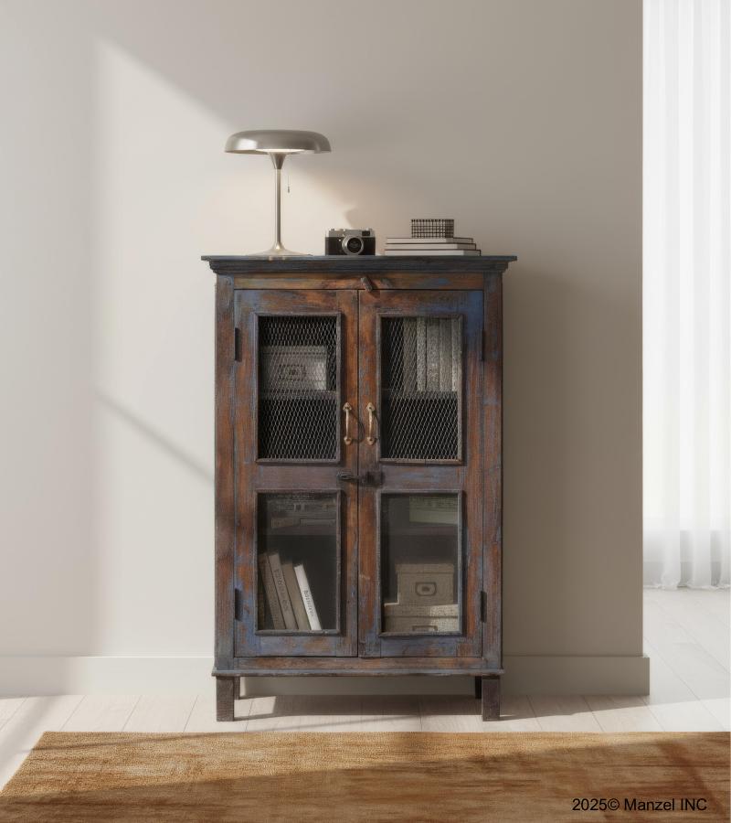 VINTAGE RECLAIMED TEAK & GLASS CABINET
