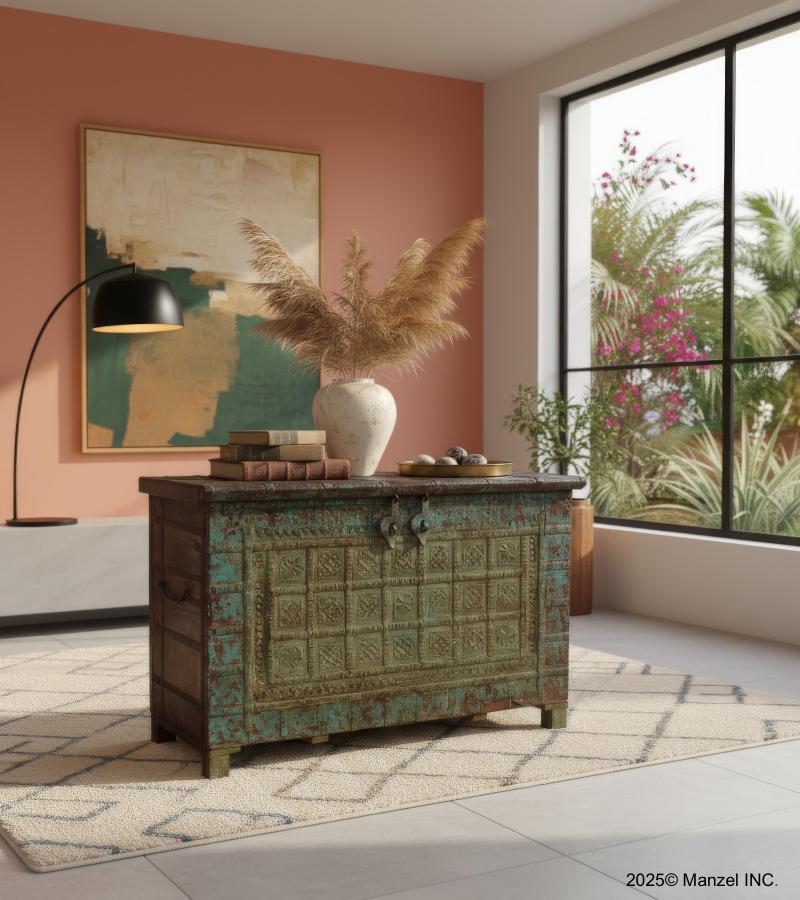 Unique Wood + Metal Indian blanket chest
