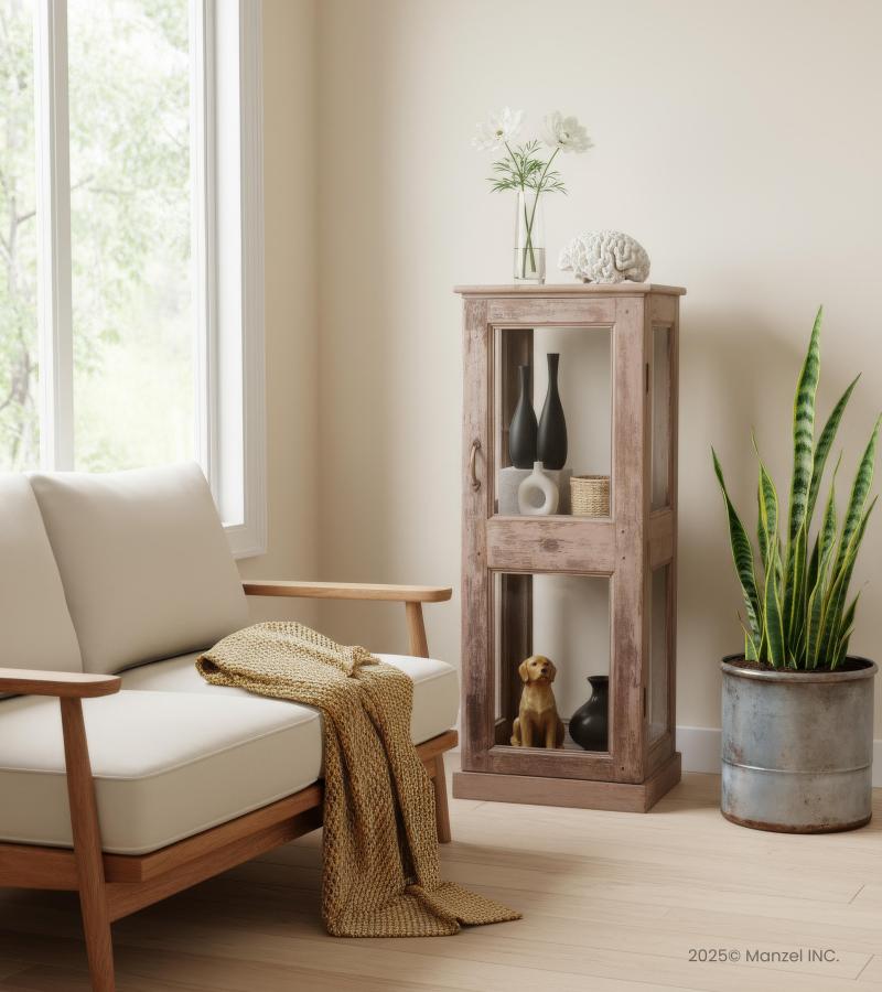 VINTAGE RECLAIMED TEAK & GLASS CABINET