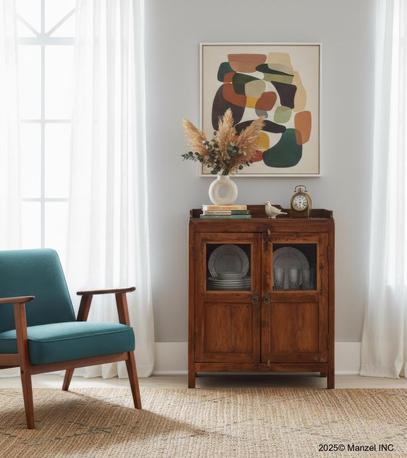 VINTAGE RECLAIMED TEAK & GLASS CABINET