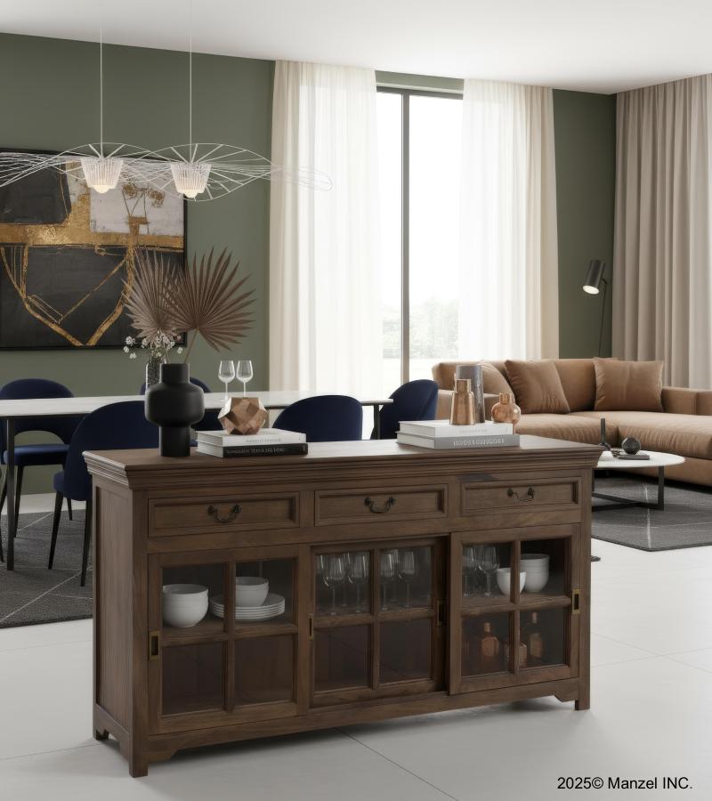 TRADITIONAL SOLID WOOD 3 DOOR SLIDERS WITH DRAWERS SIDEBOARD