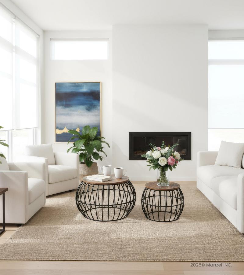 SET OF 2 SOLID WOOD & METAL COFFEE TABLE